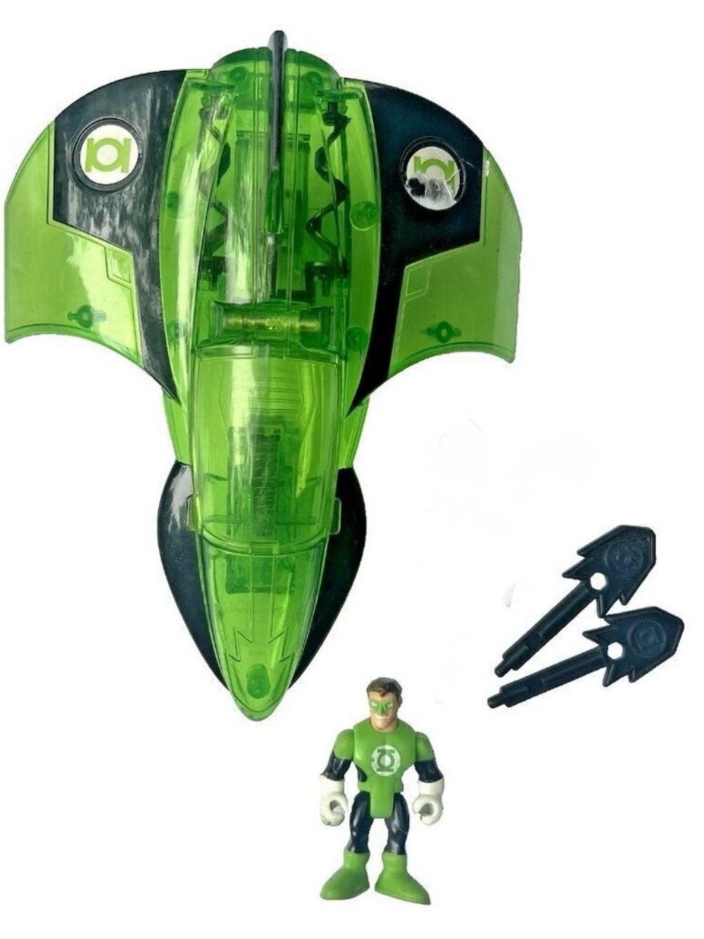 RARE Fisher-Price Imaginext Green Lantern Figure And Ship, 2 Arrows, Excellent